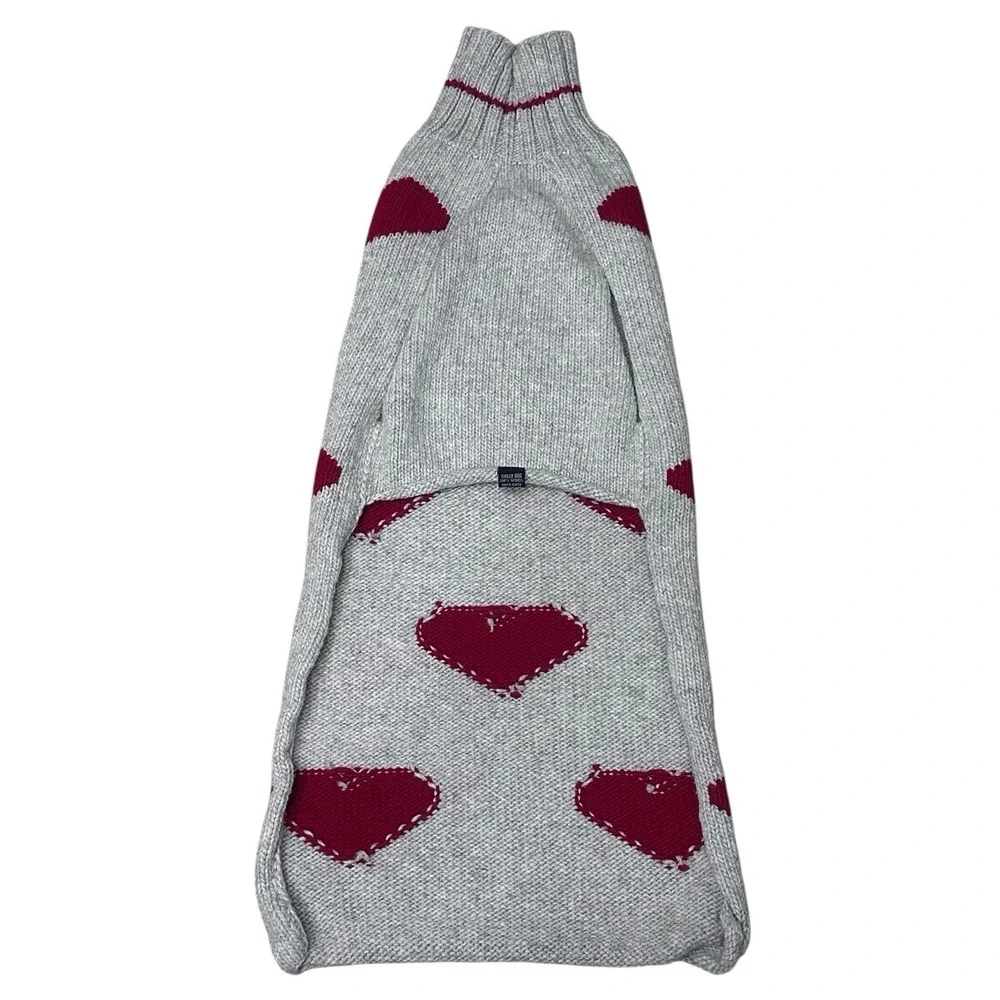 Chilly‎ Dog Heart Dog Sweater 100% Wool Gray Red Size Large Large Breed Dog